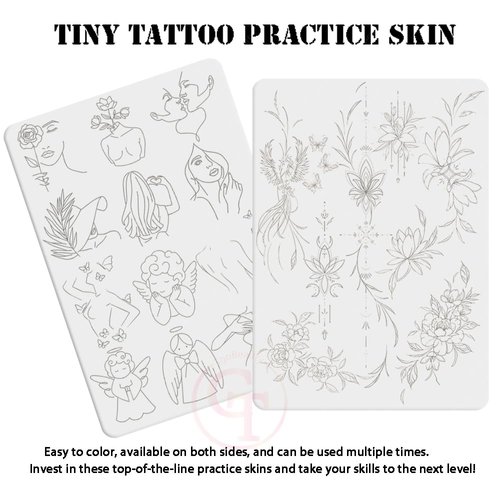 1pc Double Side Printing Tiny Tattoo Practice Skin White Silicone Soft Mini Tattoo Practice Pad for Tatoo Artist Beginners (Type C-White Skin-1pc)