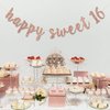 RoadSea Happy Sweet 16 Banner - Girl 16th Birthday Party Garland Supplies- Happy 16th Birthday Party Decorations - Rose Gold Glitter