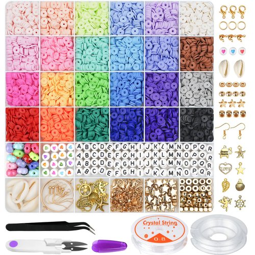 Gionlion 6000 Clay Beads Bracelet Making Kit, 24 Colors Flat Preppy Beads for Friendship Bracelets, Polymer Clay Beads with Charms for Jewelry Making, Crafts Gifts for Girls Ages 6-12