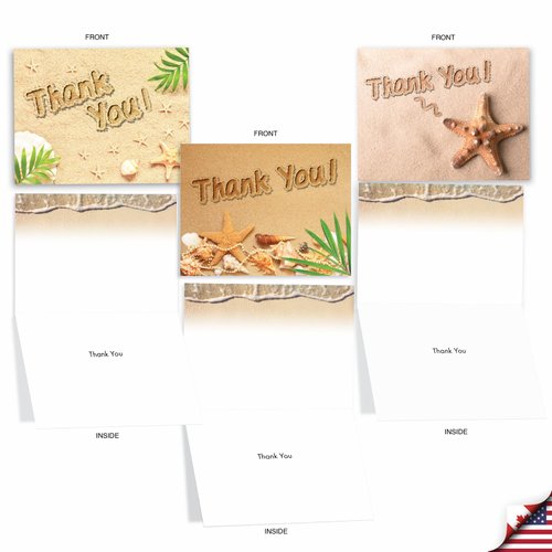 The Best Card Company 10 Assorted Thank You Note Cards Boxed Set 4 x 5.12 Inch with Envelopes (10 Designs, 1 Each) Beach Notes AM6113TYG-B1x10