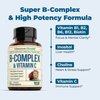 Vitamin B Complex with Vitamin C & Folic Acid (Folate) - 8 High Potency B Vitamins: B1, B2, B3, B5, B6, B7, Vitamin B12 + Biotin, Choline & Inositol. Aids Mood, Energy, Nervous System & Immune Support
