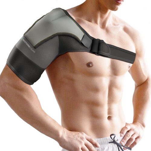Restore Gear Shoulder Brace Compression Sleeve - Torn Rotator Cuff Support and Shoulder Joint Pain Relief - Arm Immobilizer Sling with Ice Pack Pocket - Dislocated Shoulder Wrap For Men and Women
