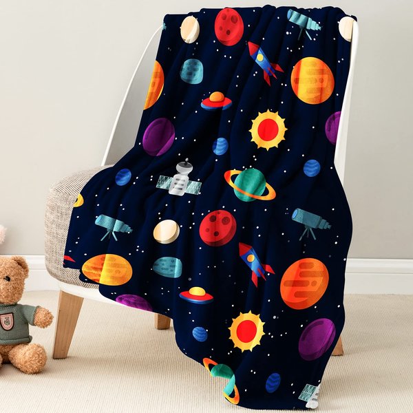 OHDS Kids Throw Blanket for Boys, Soft Fleece Blanket for Kids Boys, Cozy Toddler Blanket for Boys Girls Birthday Gifts, Fuzzy Cute Outer Space Throw Blanket for Couch Bed Car, Black 40"X50"