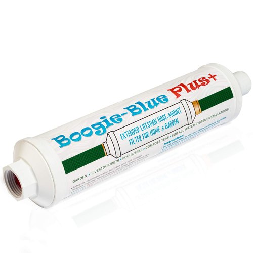 Boogie Blue Plus Garden Hose Water Filter for RV and Outdoor use - Removes Chlorine, Chloramines, VOCs, Pesticides/Herbicides Boogie Blue Plus High Capacity Filter - The Organic Gardener's Choice