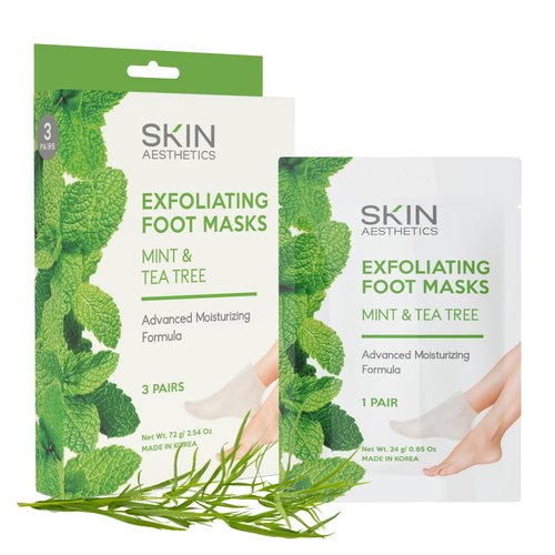 Skin Aesthetics Mint & Tea Tree Foot Masks Moisturizing Socks - Repair & Soften Cracked & Dry Feet, Hydrating & Exfoliating Foot Mask - Cruelty Free Korean Skin Care For All Skin Types - 3 Pairs