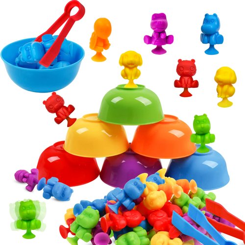 Counting Animals Suction Cup Bath Toys Matching Games with Sorting Bowls Math Color Sorting Classification Game Sets Preschool Learning Activities Montessori Educational Toys for Toddler Kids 3+Years