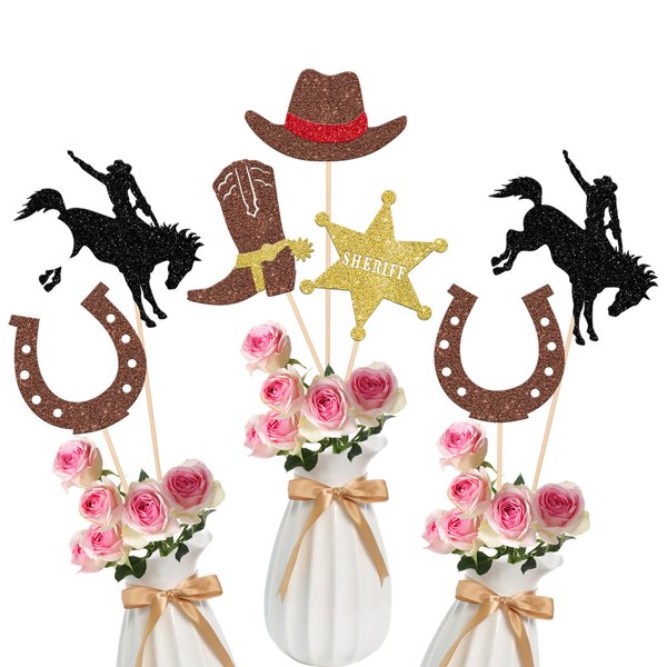 10 Pack Cowboy Centerpieces for Tables Glitte Western Party Decorations, Rodeo Theme Party Table Decorations, Cowboy Theme Party Decorations for Wild West Party Decorations Table Toppers