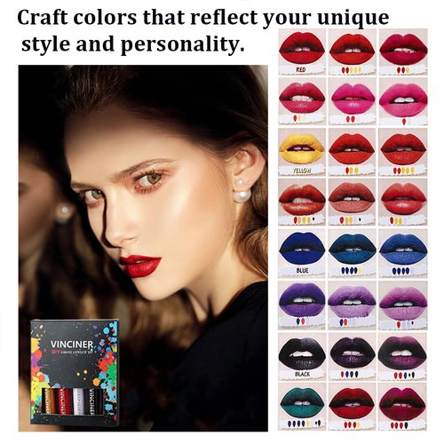 Vivipop DIY Lip Gloss - 5 Colors Lip Gloss Supplies to Make Your Own Lip Gloss Shades, DIY Makeup Lip Stain, Matte Liquid Lipstick Set for Masquerade Party Stage Daily Use Make Up
