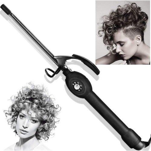 9mm Thin Ceramic Curling Iron for Short & Long Hair, 3/8 Inch Barrel with Adjustable Temperature, Chopstick-Style Design
