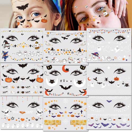 CHARLENT Halloween Face Temporary Tattoos for Kids - Halloween Face Tattoos for Boys Girls Halloween Party Supplies Treats Goodie Bag Fillers