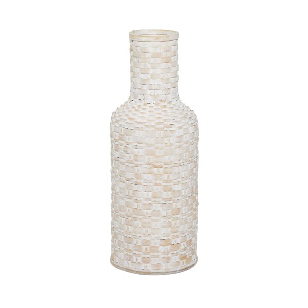 Deco 79 Bamboo Wood Decorative Vase Tall Woven Floor Centerpiece Vase, Vase for Home Decoration 8" x 8" x 22", White