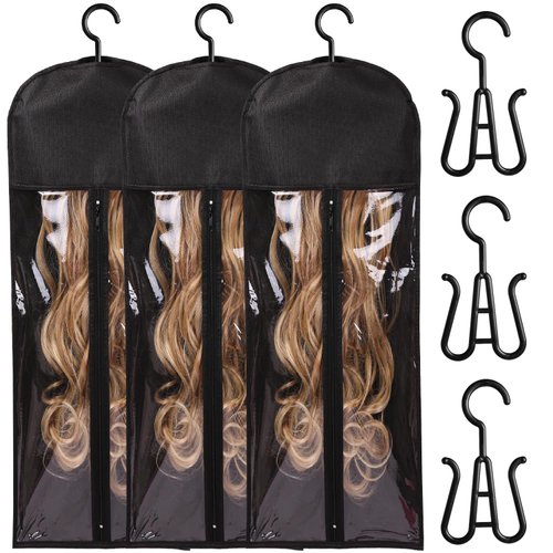 3PCS Extra Long Hair Extension Holder wig bag wig storage for Multiple Wigs Holder Hair Extension...