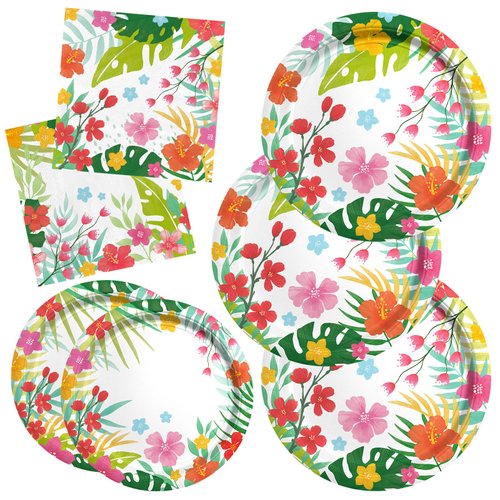 Gatherfun Tropical Luau Party Supplies Kit for 20 - Aloha Hawaiian Party Decorations with Disposable Paper Plates and Napkins | BBQs & Summer party