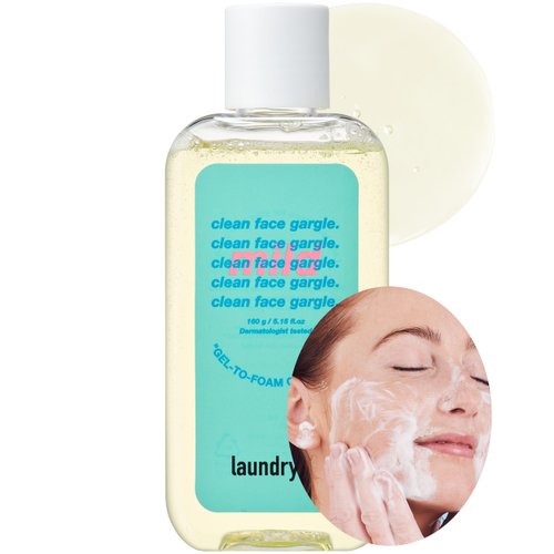 LAUNDRYOU Clean Face Gargle Gel-to-Foam Cleanser Mild - Hypoallergenic Morning Face Gel Wash, Sensitive Skin Tested, with Pine & Lactobacillus Extract, Cooling & Refreshing, 5.4 fl.oz.