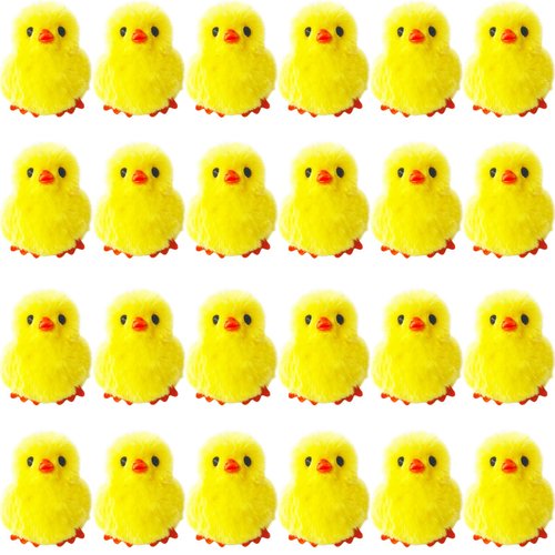 24 PCS Halloween Fluffy Chicks,3.4 Inch Yellow Soft Plush Chicks Figurines,Realistic Plush Farm Chick Mini Ornaments Stuffed Animal for Halloween,Party Favors,Gift Bag Filler