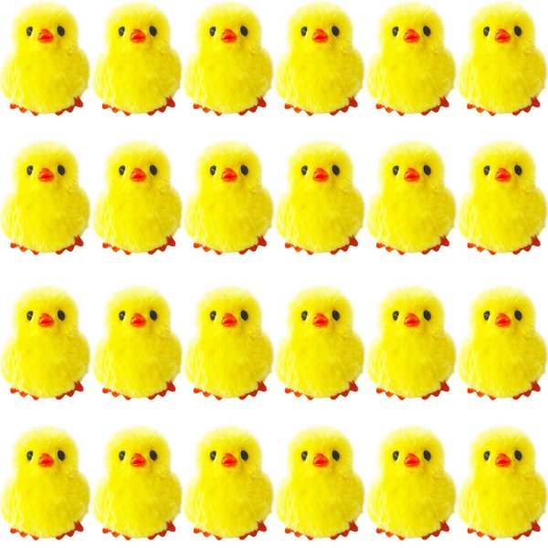 24 PCS Halloween Fluffy Chicks,3.4 Inch Yellow Soft Plush Chicks Figurines,Realistic Plush Farm Chick Mini Ornaments Stuffed Animal for Halloween,Party Favors,Gift Bag Filler