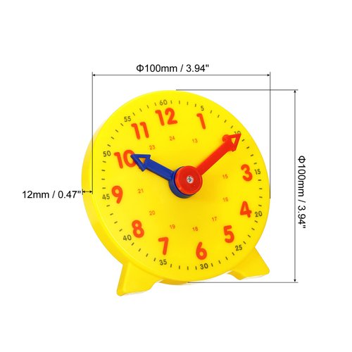 PATIKIL 4 inch Teaching Clock, Learn Clock Learning Tell Time Analog Clock Demonstration Clock 24 Hour 2 Pointers Geared Movement for Classroom Teacher, Yellow