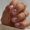 Square Press on Nails Short Fake Nails with Flower Designs Glossy Glue on Nails Cute Acrylic Nails Nude Full Cover Artificial Stick on Nails for Women 24Pcs