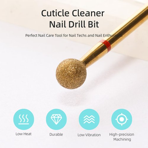 HYTOOS 5mm Ball Cuticle Clean Nail Drill Bit, Titanium Series Russian Diamond Nail Bits Professional Safety Under Nail Cleaner for Cuticle Dead Skin, Electric Nails Accessories, Fine