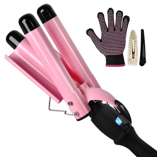Triple Barrel Curling Iron, 1 Inch Bed Head Waver with LCD Temp Display, 25mm Hair Crimper for Women, Dual Voltage Curling Iron, Ceramic Tourmaline Crimping Iron for Hair Waver, 3 Barrel Curling Iron