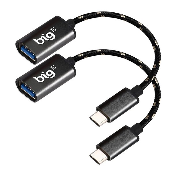 Big-E Turbo 5Gbps USB-C to USB 3.0 Adapter [2Pack] Compatible with LG Wing for Full USB OTG On-The-Go Thunderbolt 3/4 Short Connector USBC Male to USB Female (Gray)