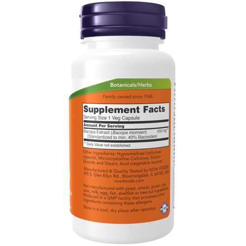 NOW Supplements, Bacopa Extract (Bacopa monnieri) 450 mg, Promotes Brain Health*, 90 Veg Capsules