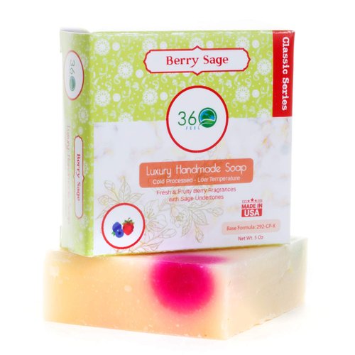 360Feel Berry Sage Soap -5oz Castile Handmade Soap bar-Fresh Fruity, Berry with Sage undertones- Pure Essential Oil Natural Soaps- Great as Anniversary Wedding Gifts- Gift ready
