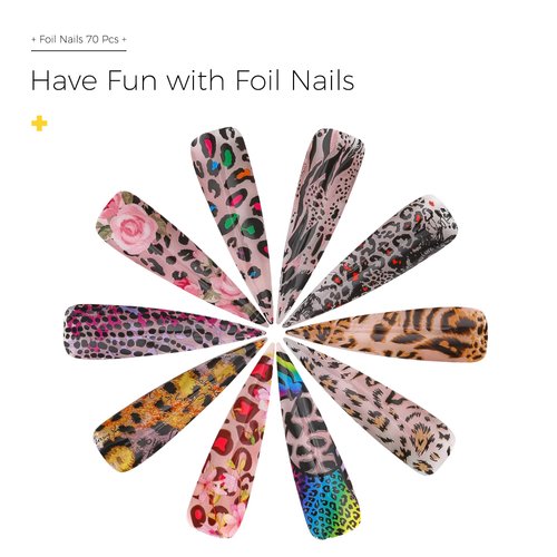 BURANO Nail Art Foil Glue Gel, 15ML 2 Bottles with 70PCS Foil Stickers Set Nail Foil Glue for Nails, Designer Nail Foils Nail Art Foil Transfer Gel