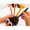 yaxwhty Thanksgiving Pinecone Trukey Craft Kit,Thankful Pinecone Craft with pom poms,Black Wiggle Googly Eyes, Pipe Cleaners,Artificial Maple Leaves,Colored Popsicle Sticks, Natural Pinecones﻿