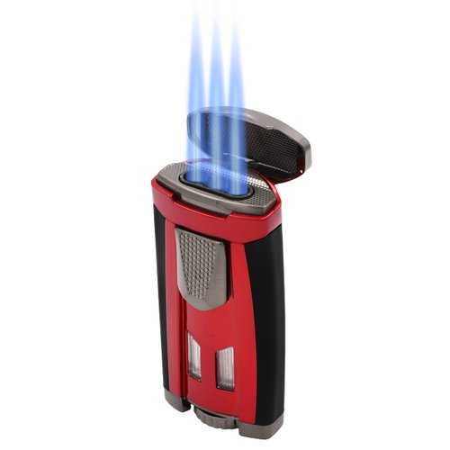 Xikar HP3 Inline Triple Flame Cigar Lighter, Attractive Gift Box, EZ-View Red Fuel Window, Honeycomb Texture, Daytona Red