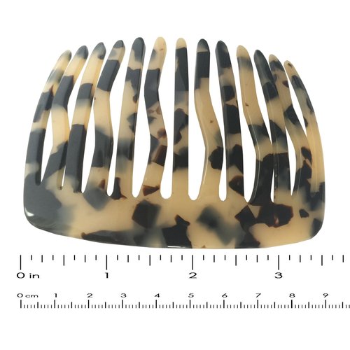 French Amie Fab 13 Teeth Medium 3 1/2" Handmade Celluloid Side Hair Comb Flexible Durable Hair Comb Strong Hold Hair Comb for Women No Slip Styling Girls Hair Accessories, Made in France (White Tokyo)