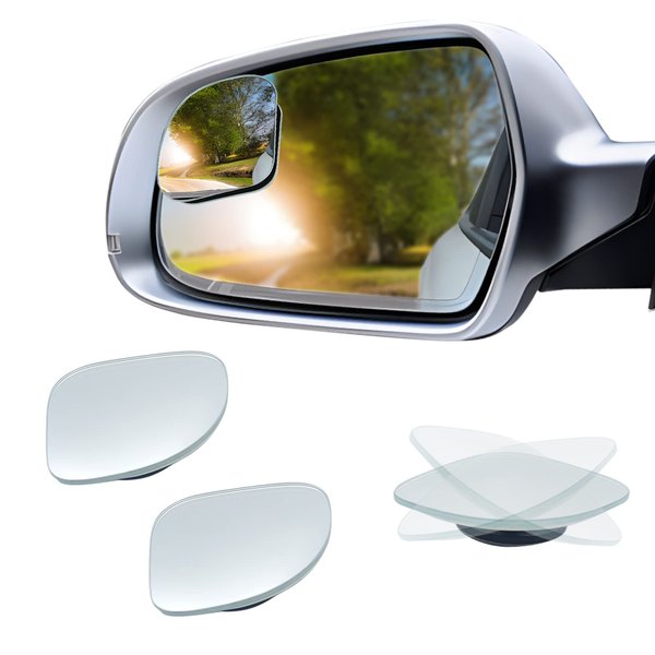 2 Pack of Blind Spot Mirror, Fan Shaped HD Glass Frameless Convex Rear View Mirror with wide angle Adjustable Stick, Blind Spot Mirror Compatible with Car SUV Van Pick Up Truck(Fan)