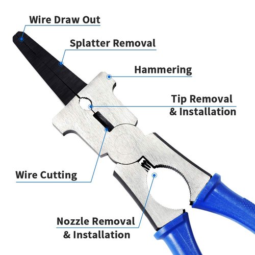 SPEEDWOX Professional MIG Welding Pliers 8 Inches 6 in 1 Multi Functional Tool Drop Forged High Carbon Steel for Scraping Spatter Gripping Drawing Wire Non-slip Comfort Blue Handles