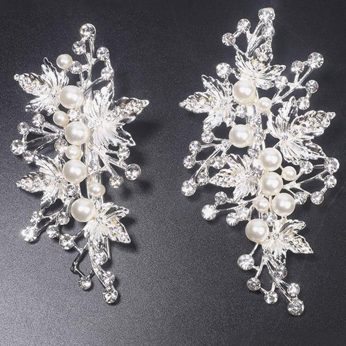 Sppry Wedding Hair Clips (2 Pcs) - Rhinestone Pearl Hair Accessories for Bridal Women (Silver)