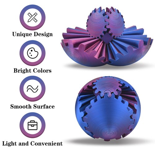 3D Printed Gear Sphere Ball – Colorful Gear Ball Fidget Gear Sphere Puzzle Cube Stress Relief Toy for Office and Home Decor Unique Idea for Friends and Family (Red&Blue)