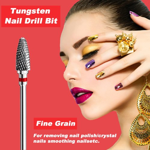 Fantexy 3/32" Carbide Nail Drill Bit - Remove Acrylic Hard Gels Quickly and Safely,Professional Cone Tungsten Drill Bits Set Nail File Acrylic for Manicure,Pedicure,Cuticle Cleaner(Fine - F)