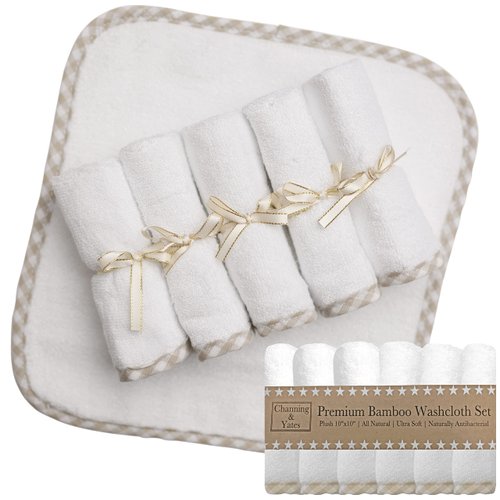 Channing & Yates Organic Baby Washcloth Set Premium Boutique- (6 Pack Wash Cloth) - Softest Face Towels or Washcloths for Eczema - Child or Adult Essentials for Bath (Beige/White)