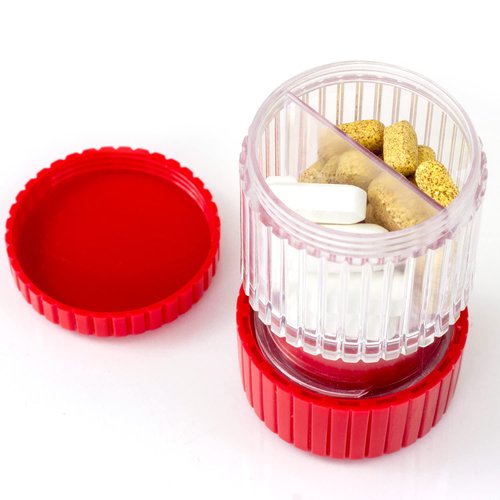 HealthSmart Pill Crusher and Grinder, Crushes Vitamins and Tablets, Holds Up to 2 Pills, With Ergonomic Grips, Red