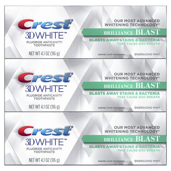 Crest 3D White Brilliance Blast Whitening Toothpaste, Energizing Mint, 3 Count