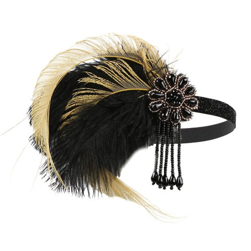 1920s Headpiece Great Gatsby Accessories Flapper Headband Wedding Headpieces for Bride Roaring 20's Art Deco Hair Clip Yellow