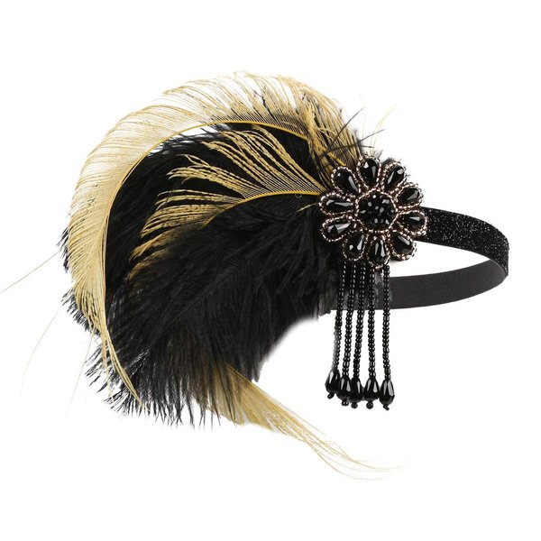 1920s Headpiece Great Gatsby Accessories Flapper Headband Wedding Headpieces for Bride Roaring 20's Art Deco Hair Clip Yellow