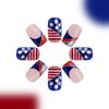 4th of July Press on Nails Mediuim Square Fake Nails with American Flag Designs Blue Red Glitter French Glue on Nails Press ons Independence Day False Nails Full Cover Stick on Nails for Women 24 Pcs