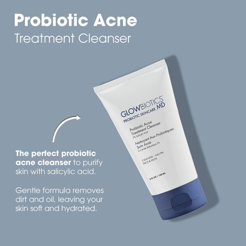 Glowbiotics Probiotic Acne Treatment Cleanser: Foaming Face Wash, Salicylic Acid Acne Control, Oily Skin Solution with Ceramides & Niacinamide, 5 Fl Oz