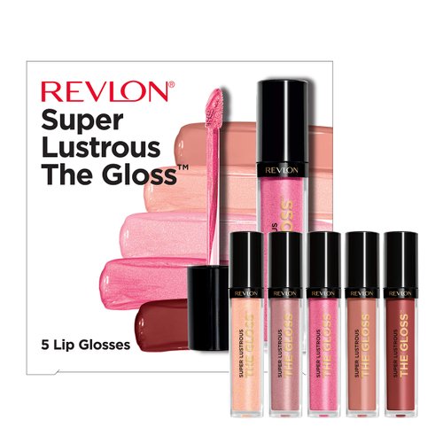 Revlon Super Lustrous The Gloss, 5-Piece Lip Gloss Gift Set for Women, Makeup Stocking Stuffers, High Shine, Cream & Pearl Finishes