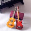 Toyvian 2Pcs Miniature Guitar Dollhouse Mini Musical Instrument Wood Bass Guitar Model Ornament for Fairy Garden Accessories Kids Play Toys Birthday Gifts Random Color