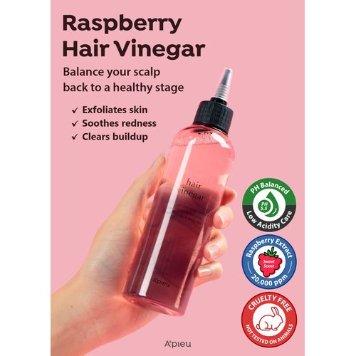 A’PIEU Raspberry Hair Vinegar Rinse & Refill Bundle 6.76 + 13.6 fl oz - Scalp Treatment for pH Balance, Hair Growth | Clarifying, Dandruff & Oil Control | Silky, Shiny Hair