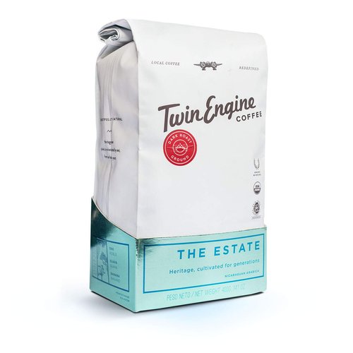 Twin Engine Coffee ESTATE BLEND - Dark Roast, Ground Coffee, Nicaraguan Coffee, 400g 14.1oz | Rich Specialty Grade Coffee packaged at the source | Nicaragua's Coffee
