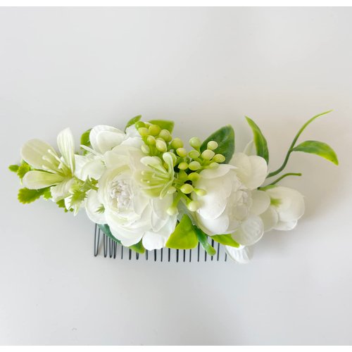 Lucky Summer Bridal Floral Hair Comb Wedding Bridesmaid Flower Greenery Headpiece (White)
