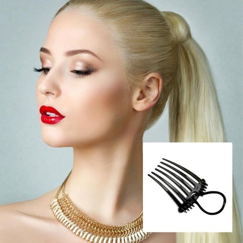 Black Comb with Elastic Band, Ponytail Bump It Up Volume Inserts Combs Fluffy Hair Comb, Hair Styling Tool with Elastic Rubber Band Hair Combs