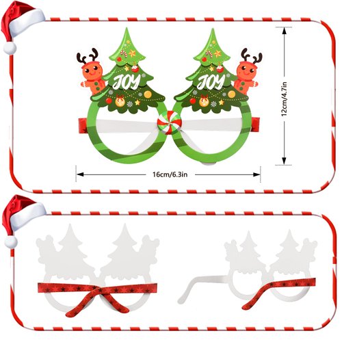 Konsait Christmas Glasses 24 PCS Christmas Party Glasses, Christmas Kids Party Favors Christmas Paper Glasses Adult Party Favors Christmas Party Favors Reindeer Christmas Tree Glasses 12 Styles